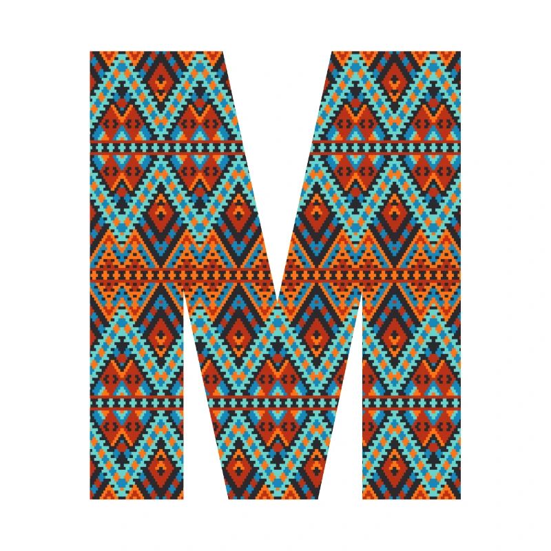 Lettre M- design boho, monogramme coloré