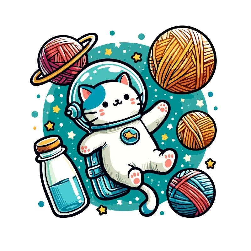 Cute Astronaut Space Kitty Amidst Yarn Planets