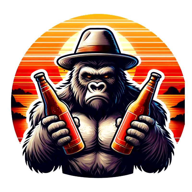 Chimpanzee holding two beers