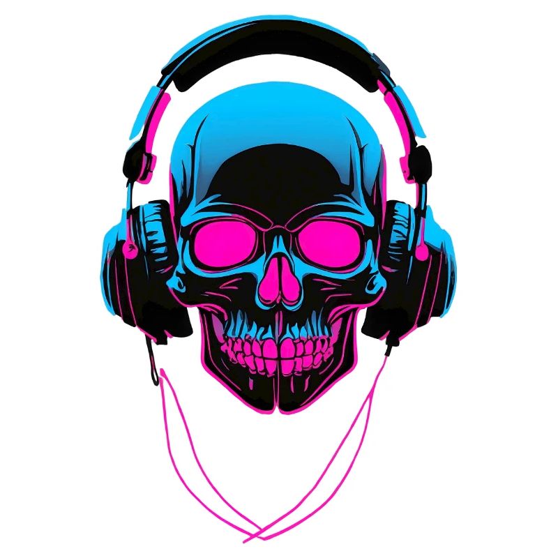 Neon Skull mit Kopfhörern