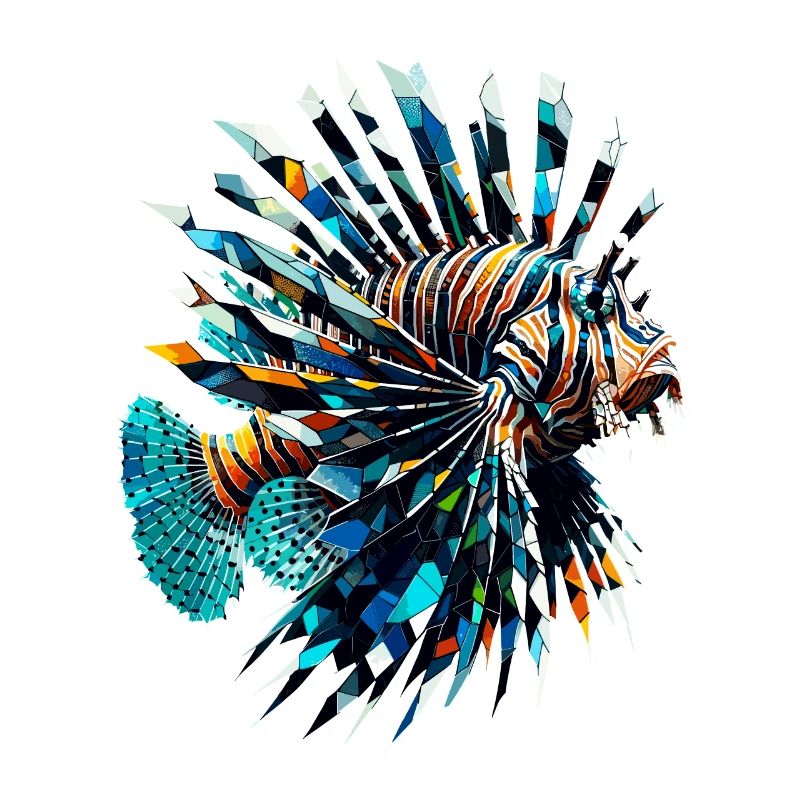 Polygon Art Red Lionfish Lion Fish Butterfly Cod