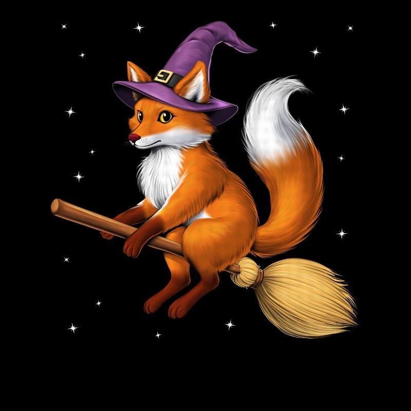 Fox Witch Riding Broom