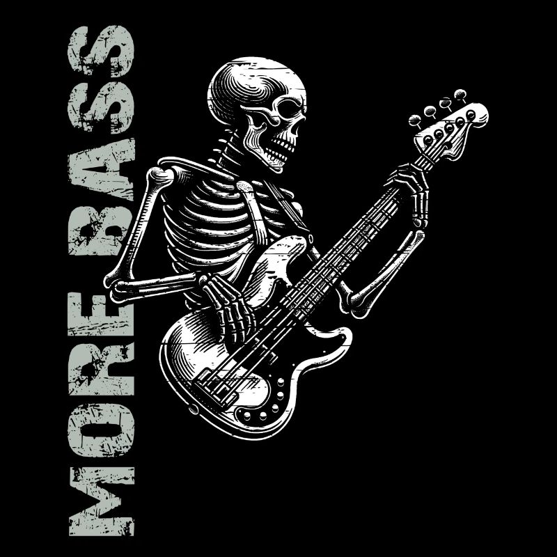 Crâne de squelette avec guitare basse et basse Saying More