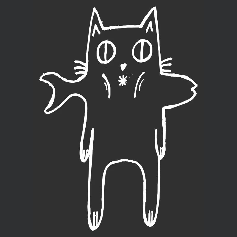 Drôle de chat avec du poisson dans sa gueule
