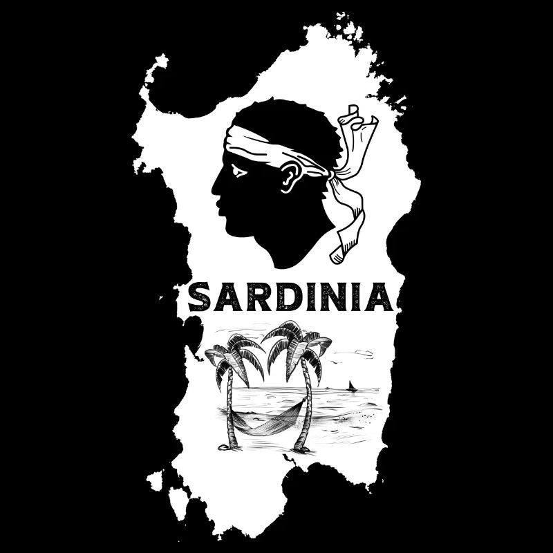 Sardinia Island Map with Palm Trees Pirate Head