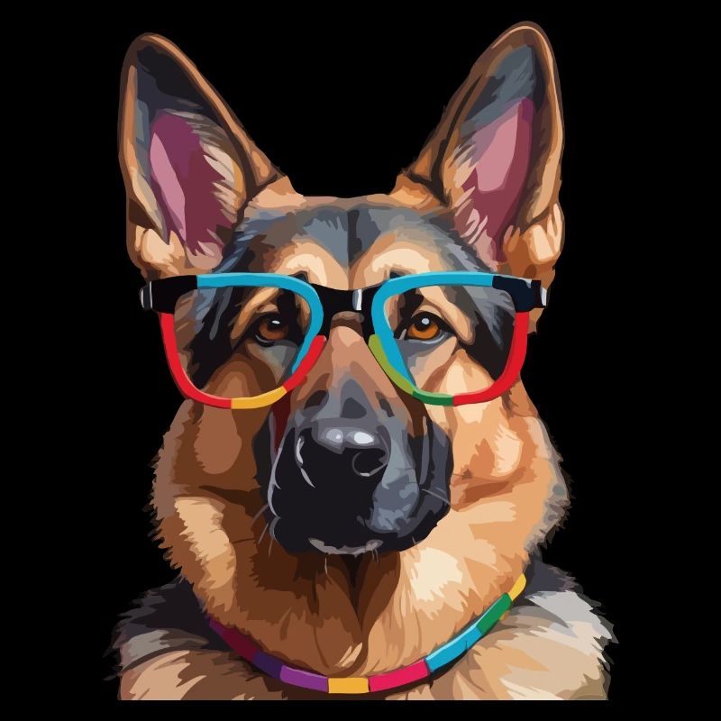 Deutscher Schäferhund mit Brille Cool Colorful