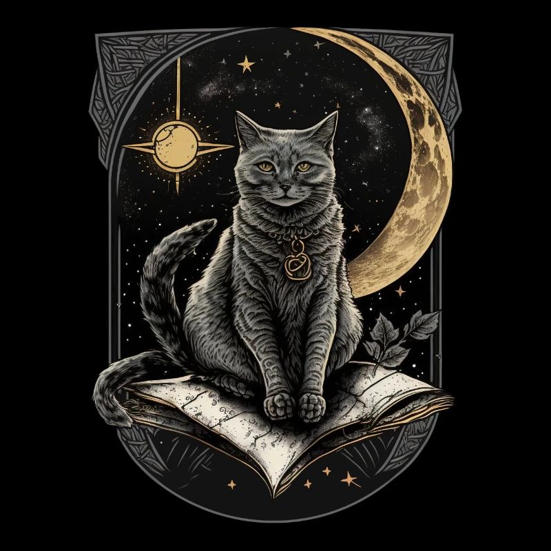 The Moon Tarot Card Celestial Cat Occult Ritual