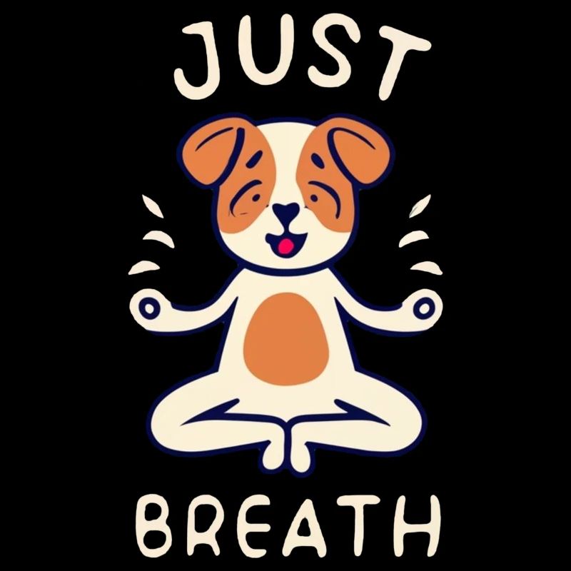 Chien mignon faisant du yoga et disant « respire simplement »
