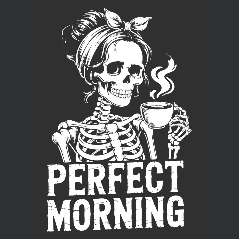 Perfekter Morgen mit Kaffee Skelett mit Kaffeepot