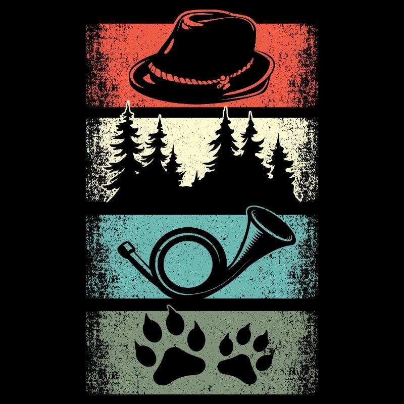 Conception de cor de chasse avec chapeau de feutre de patte de chien de forêt