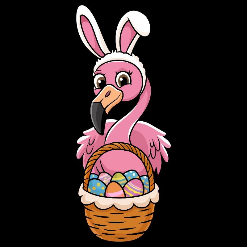 Pretty Easter Flamingo with Easter Basket