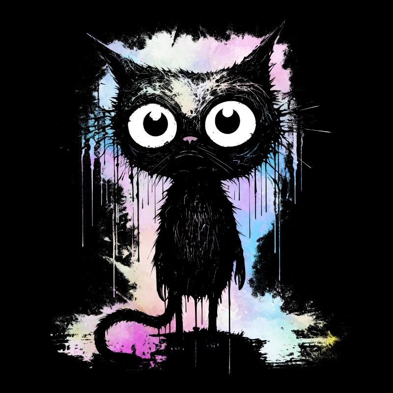Tie dye couleurs chat noir avec de grands yeux