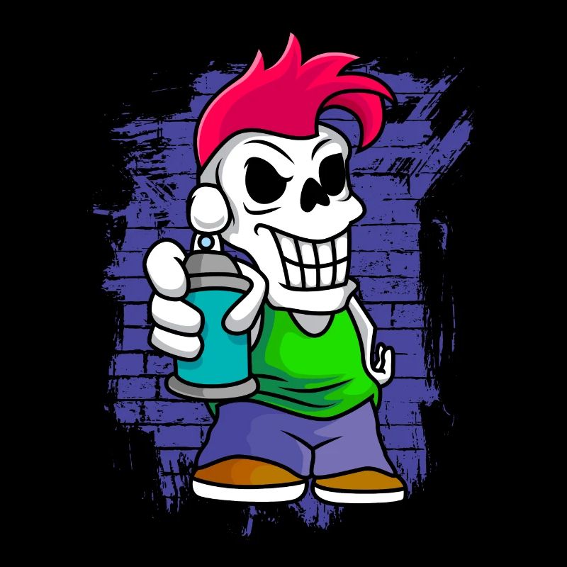 Punk skeleton with spray can graffiti artist