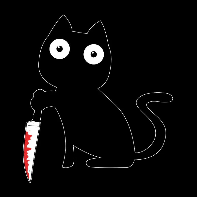 Chat noir avec couteau mème Sang Drôle de gueule de bois