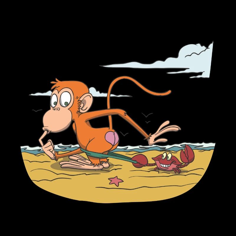 Affe am Strand mit Krabbe