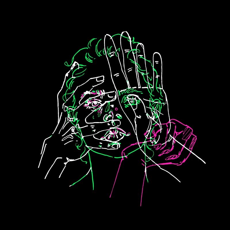 Visage entrelacé par les mains - Vert Rose
