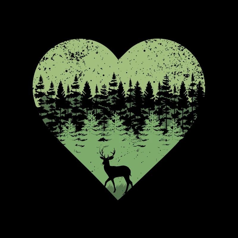 Wald Liebe Herz Silhouette Hirsch Jagd Geschenk