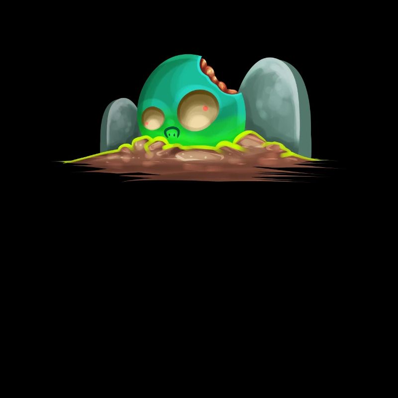 Bite Off Comic Zombie Skull On Graveyard