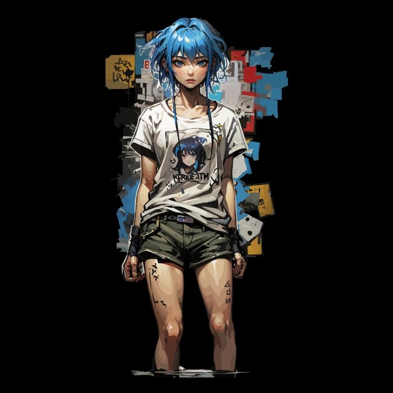 Anime Streetstyle Design Mit Blauer Haar