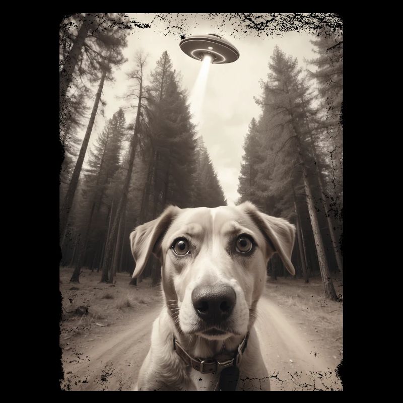 Selfie de chiens avec la conception d’un vaisseau spatial extraterrestre