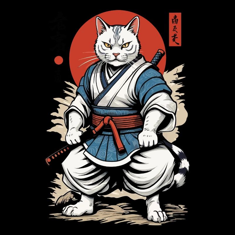 Chat Samouraï Vintage Ukiyo-E Design Japonais