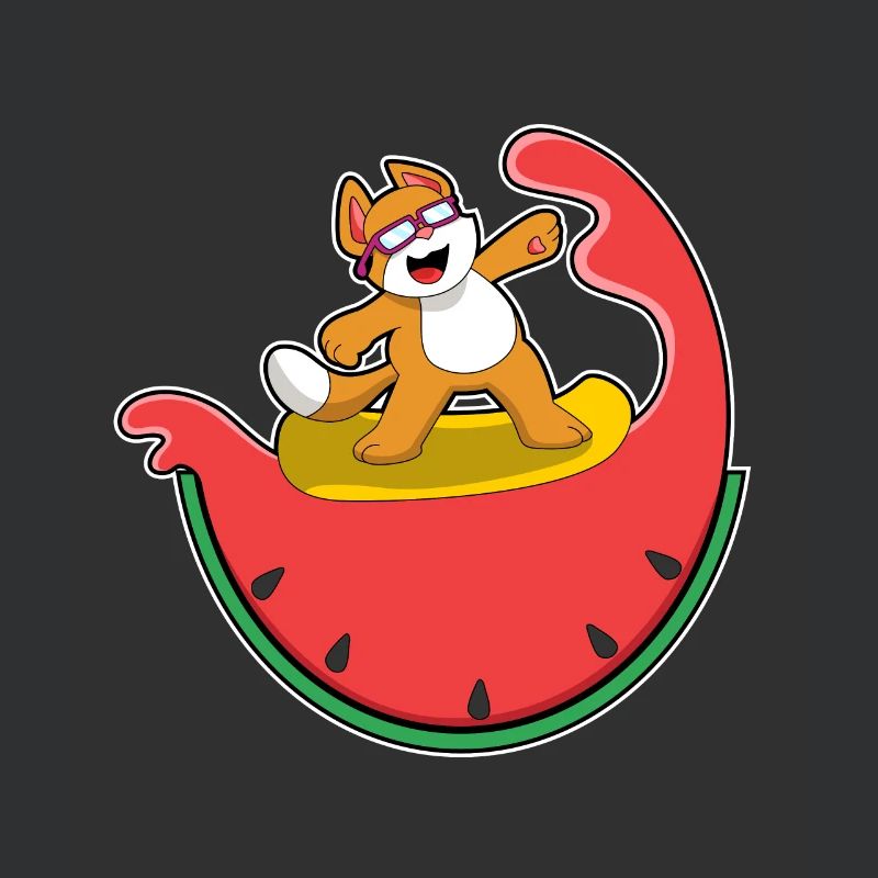 Chat comme surfeur avec pastèque