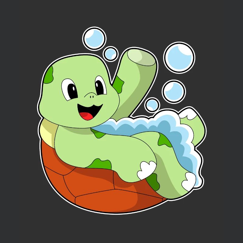 Turtle bathing with foam