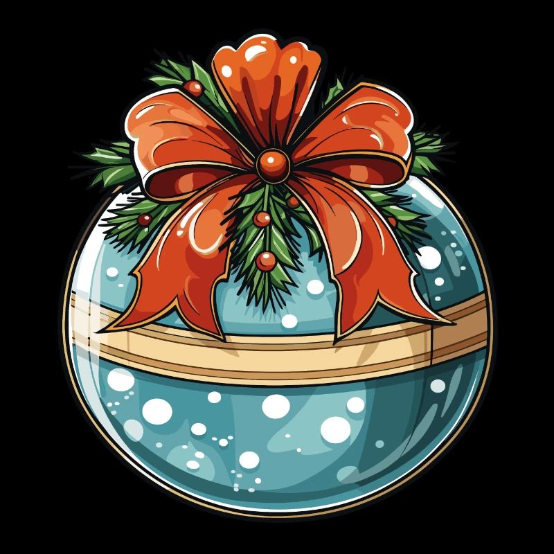 Weihnachtskugel, blau mit rot und grüner deko