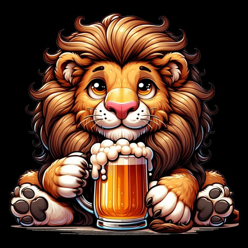 Cute Lion Drinking Beer