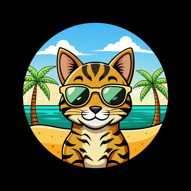 Bengal Cat Breed Cartoon Sunglasses Beach