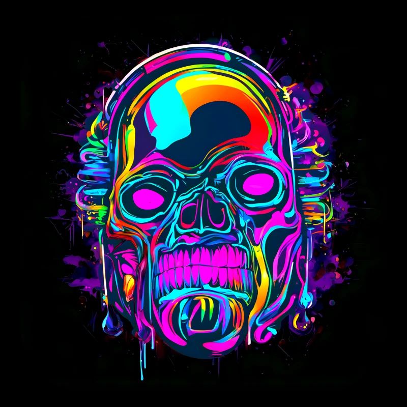 Neon Crâne Abstrait Style Cyberpunk
