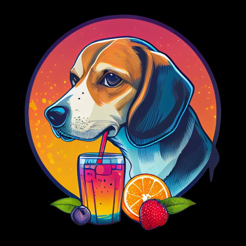 Beagle avec boisson et fruits