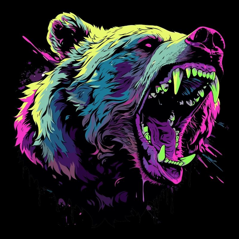 Furious bear head in vibrant pop art style