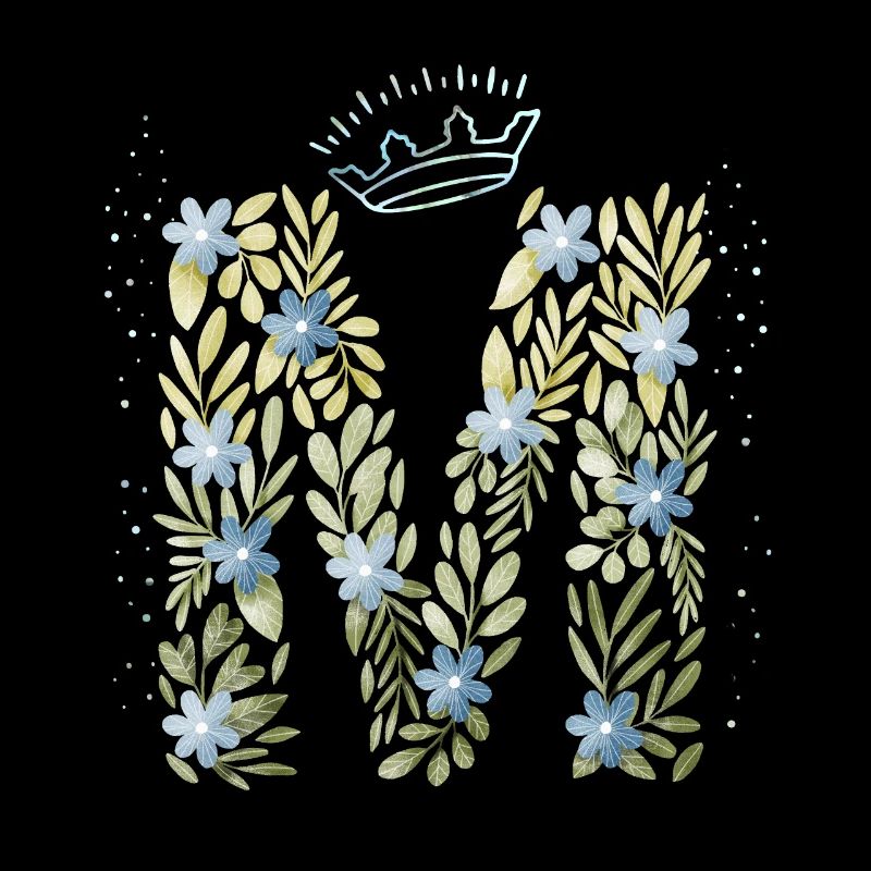 Monogramm Buchstabe M mit Krone, florales Ornament