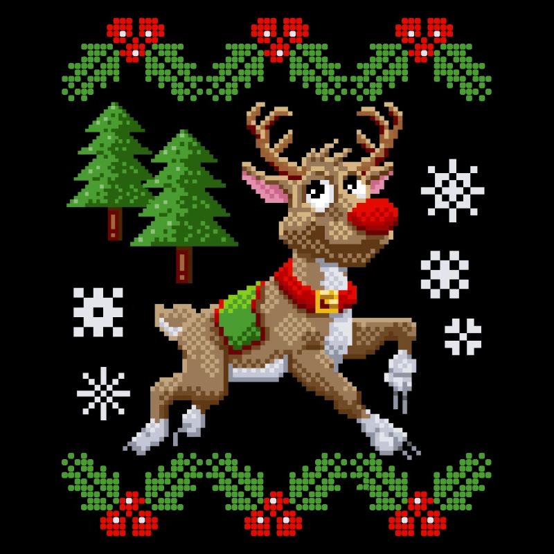 Pixel renne, pull moche, Noël pixel art