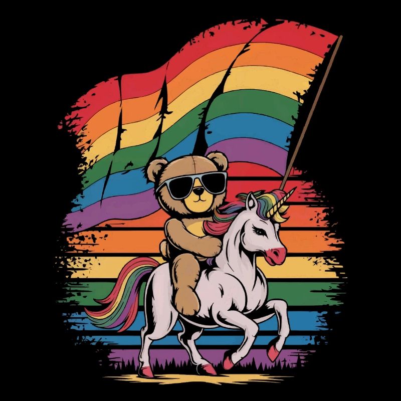 Teddybär reitet Einhorn LGBTQ Regenbogen Fahne
