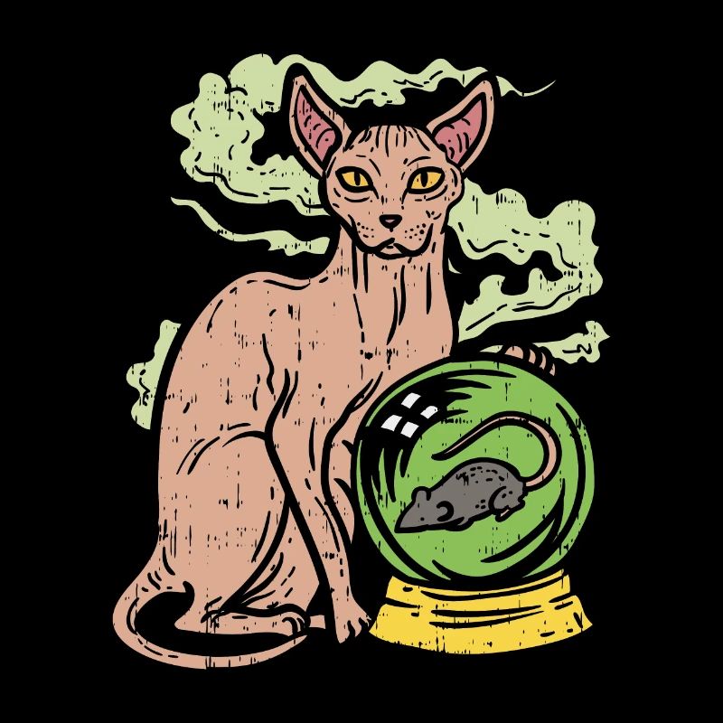 Chat Sphinx avec boule de cristal et chat nu