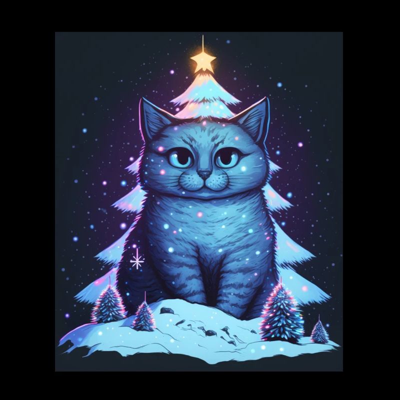 Süße Katze Weihnachtsbaum Lichterkette Winter