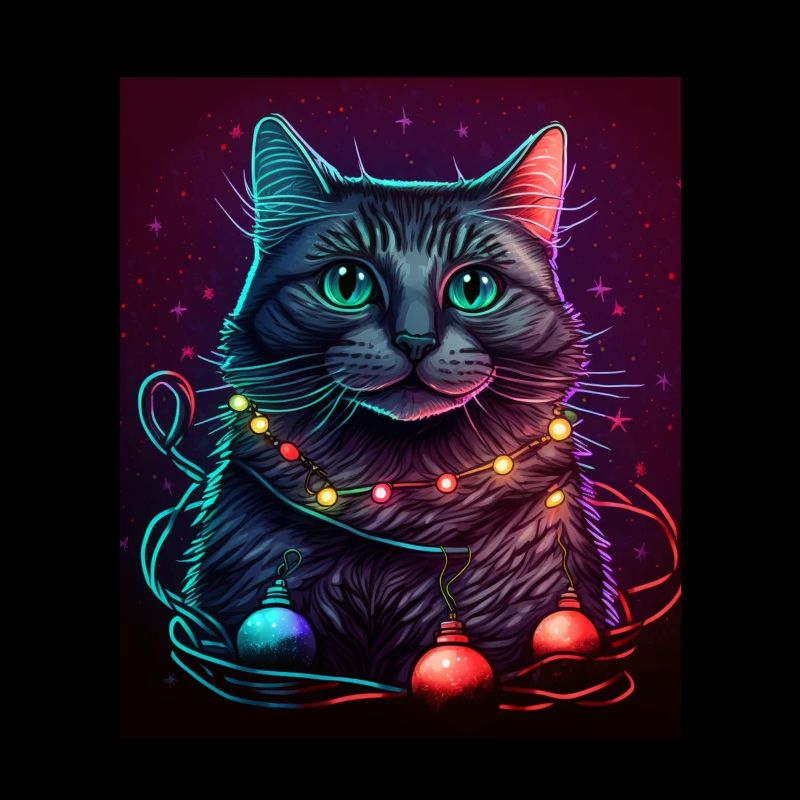 Süße Katze Weihnachtsbaum Lichterkette Winter