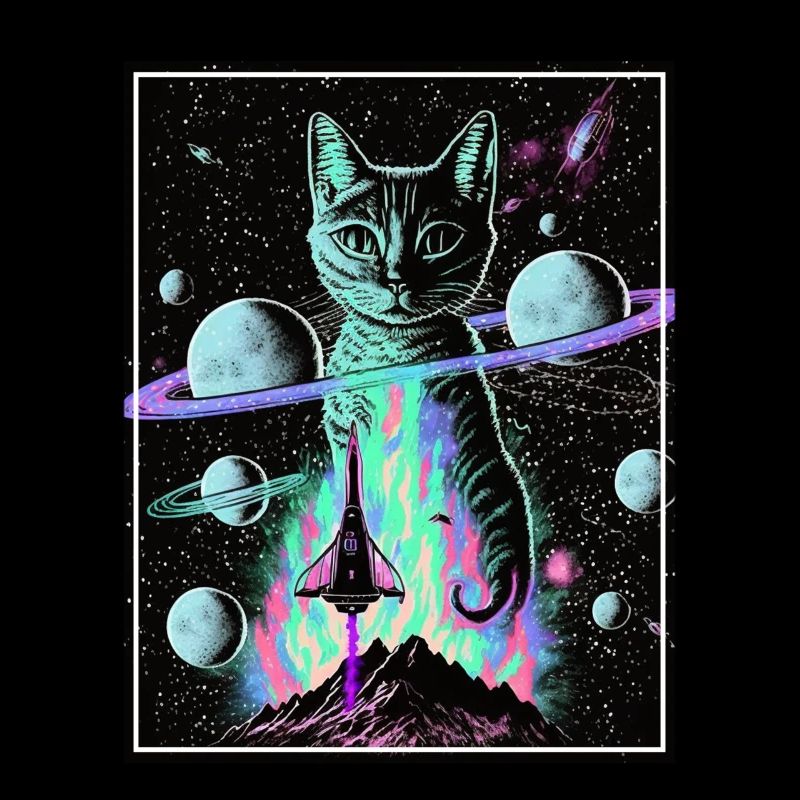 Cat Space Astronaut Space Neon Rockets