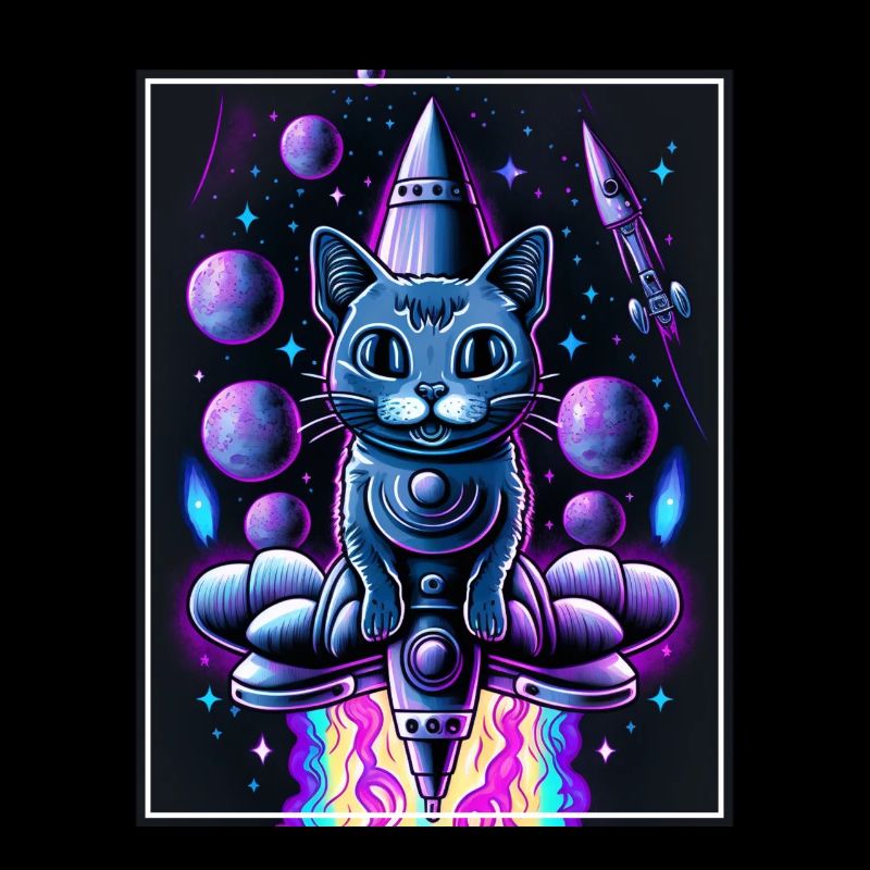 Cat Space Astronaut Space Neon Rockets