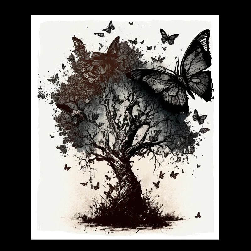 Tree Butterflies Abstract Nature Forest Grunge