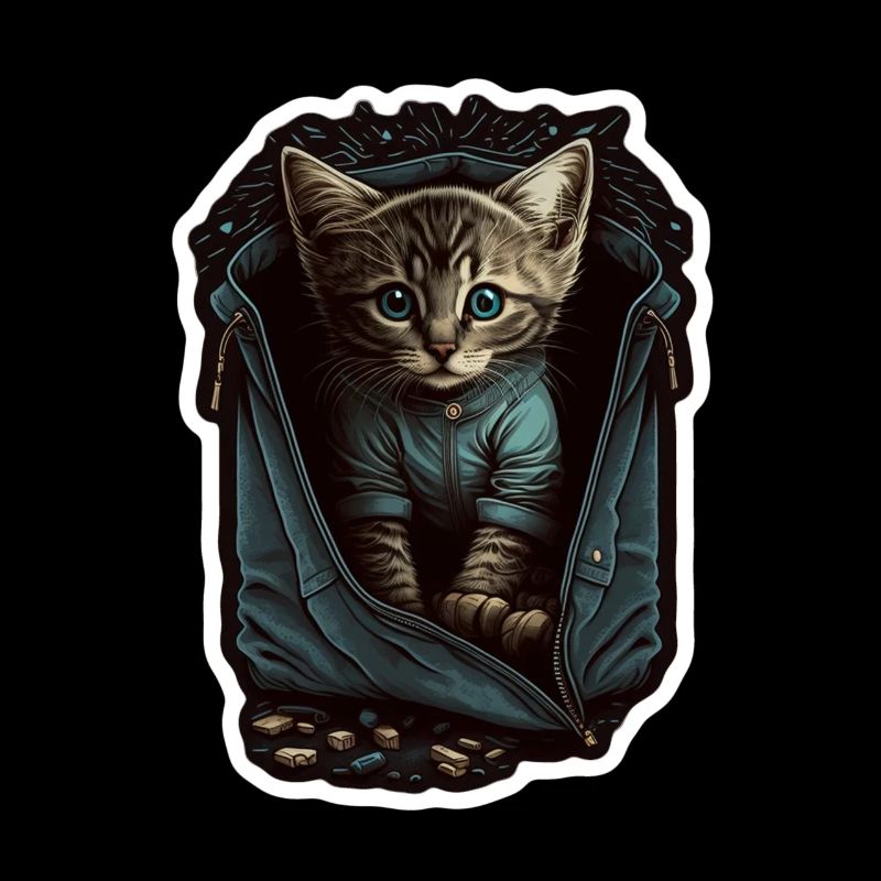 Süße Graue Katze Kätzchen Jeans Jacke Tasche