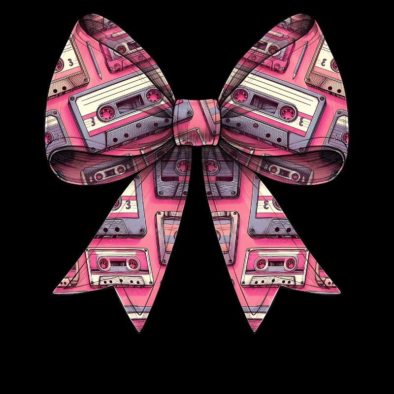 Coquette Bow Cassette Band Pattern 80s Retro