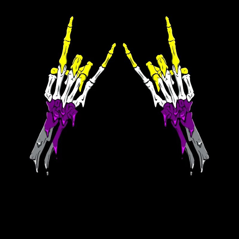 Non Binary Pride Flag Devil Horn Skeleton Subtle