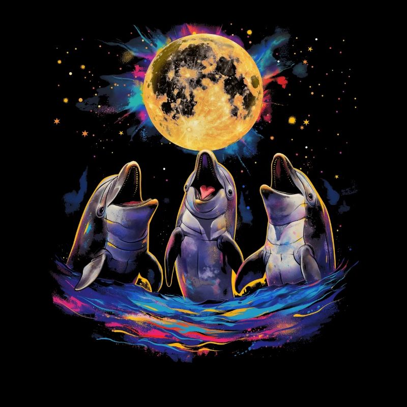 Dolphin Ocean Animal Howling Moon