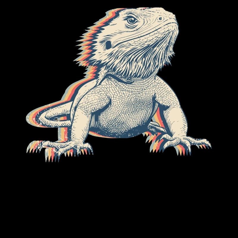 Bearded Dragon Lizard Retro Line Art