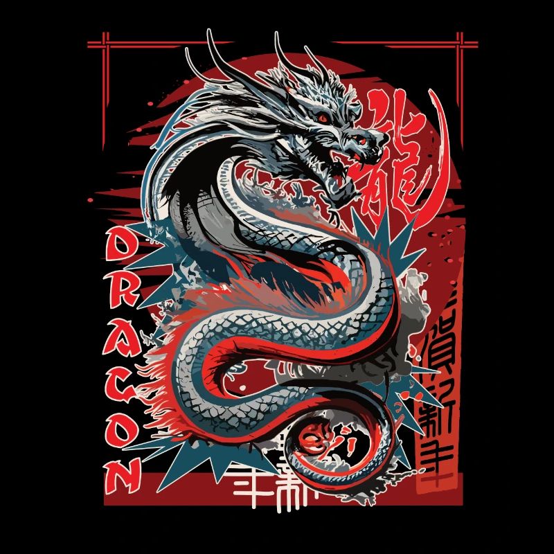 Chinesischer Drache mit asiatischen Schriftzeichen