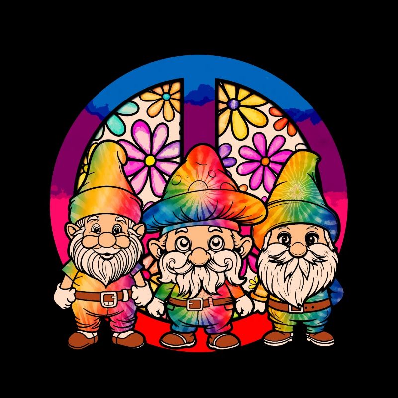 Three Hippie Gnomes Groovy Bandage Dye Gnomies