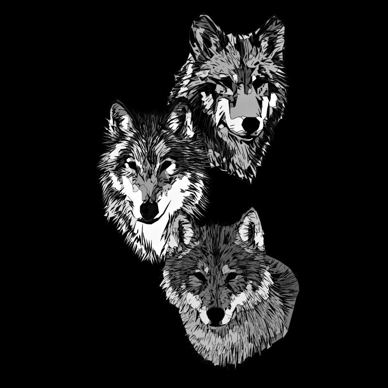Three wolf heads in grey